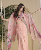 Amulya Salmon Fusion Wear Drape skirt Set