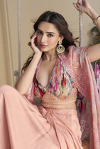 Amulya Salmon Fusion Wear Drape skirt Set