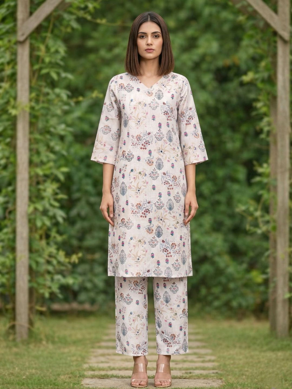Bindiya Pearl Linen Printed Kurta Pant Set