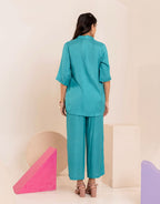 Iti Cyan Embroidery Cotton Co-ord Set