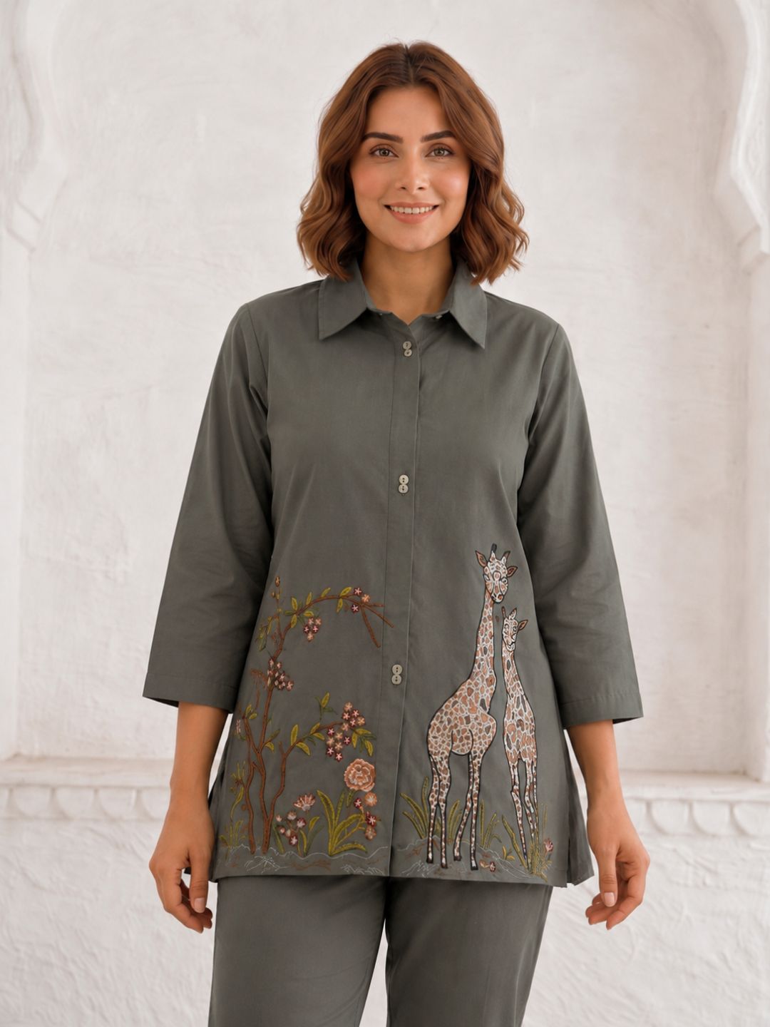 Gaur stone embroidery cotton co-ord set