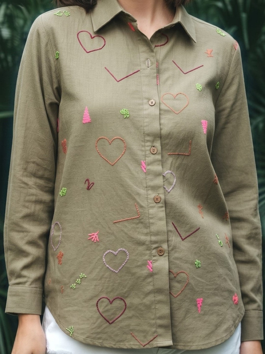 Ivanka olive embroidery cotton shirt