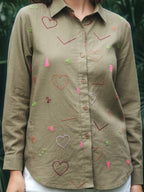 Ivanka olive embroidery cotton shirt