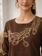 Mishka Coffee Embroidered Kurta Pant Set