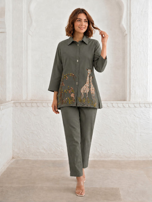 Gaur stone embroidery cotton co-ord set