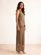Mihika Hazelnut embroidery waist coat pant set