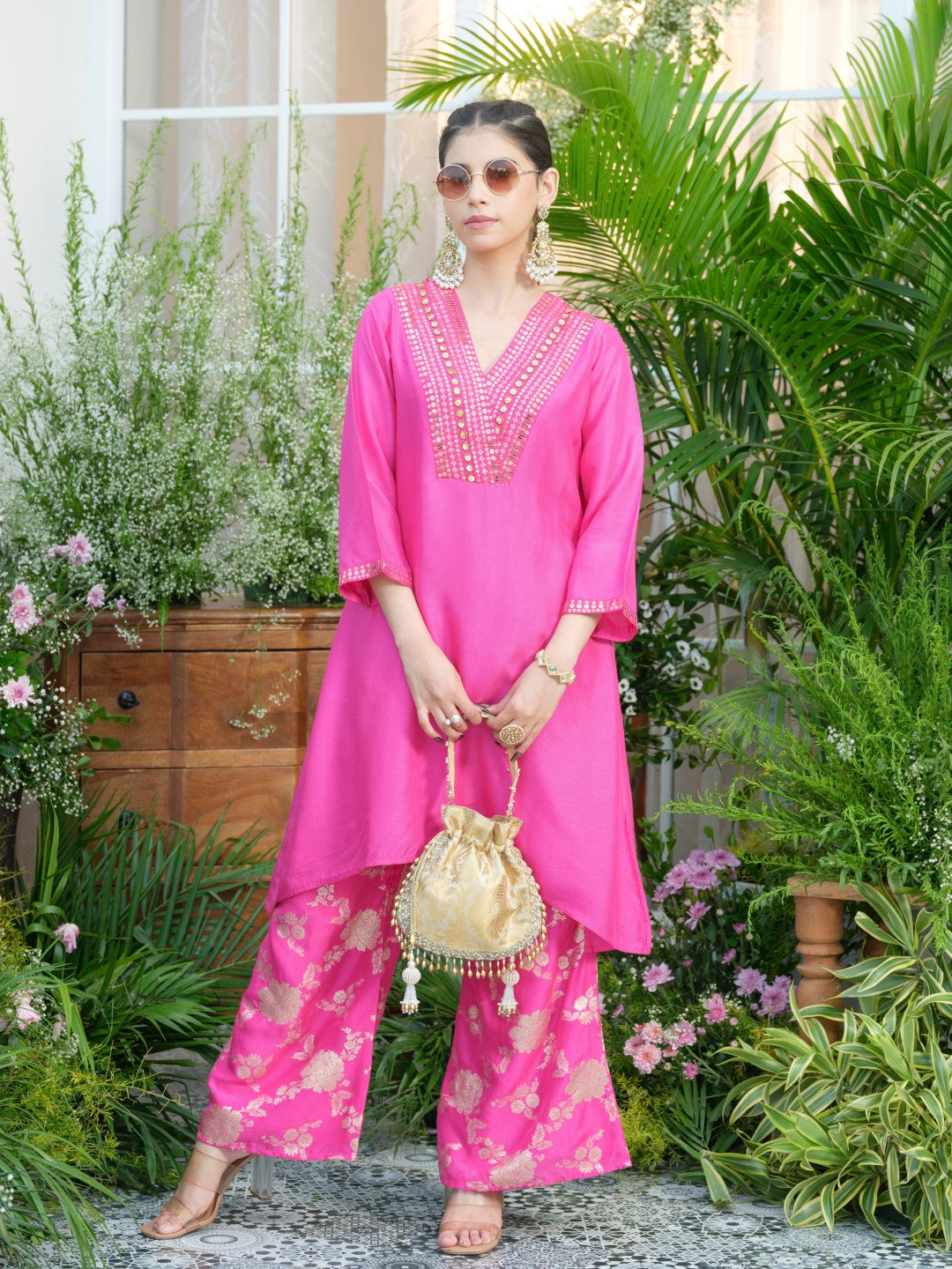 Meera Rose Premium Fusion Set with Jacquard Pants