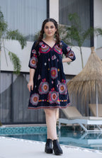 Hemal Azure Cotton Embroidery Dress