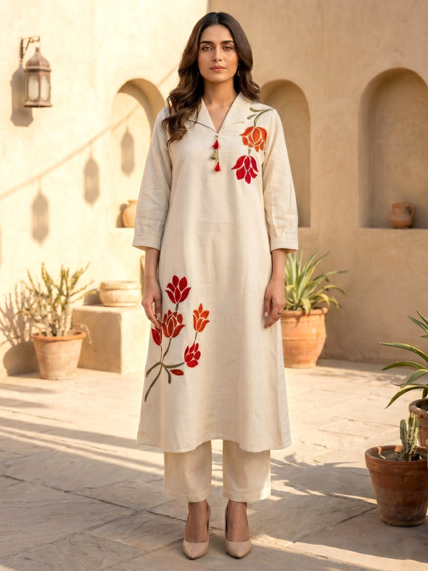 Sargi Harp embroidery Cotton kurta pant set