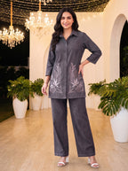 Prisha fossil embroidery denim co-ord set