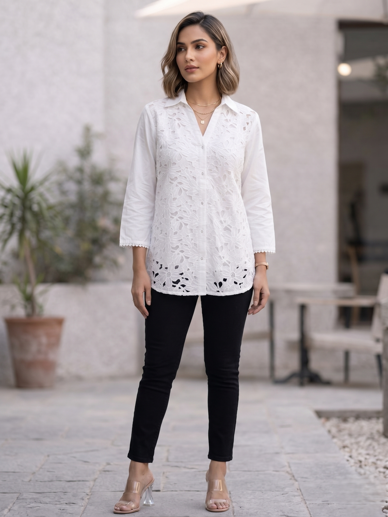 Perka babbles schiffli cotton shirt