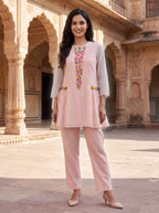 Gaur salmon embroidery cotton co-ord set