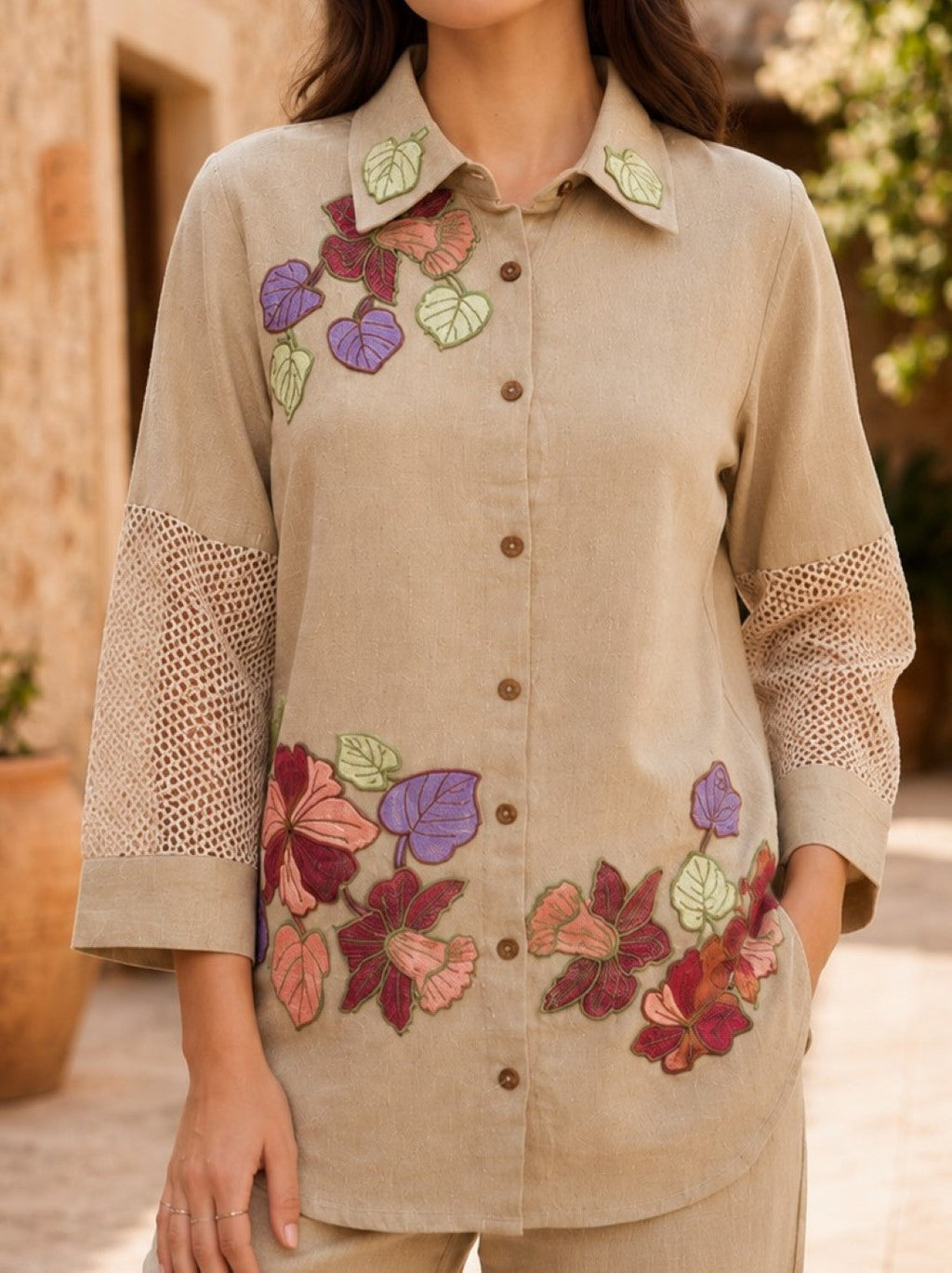 Opela Castano Jute Embroidery Co-Ord Set