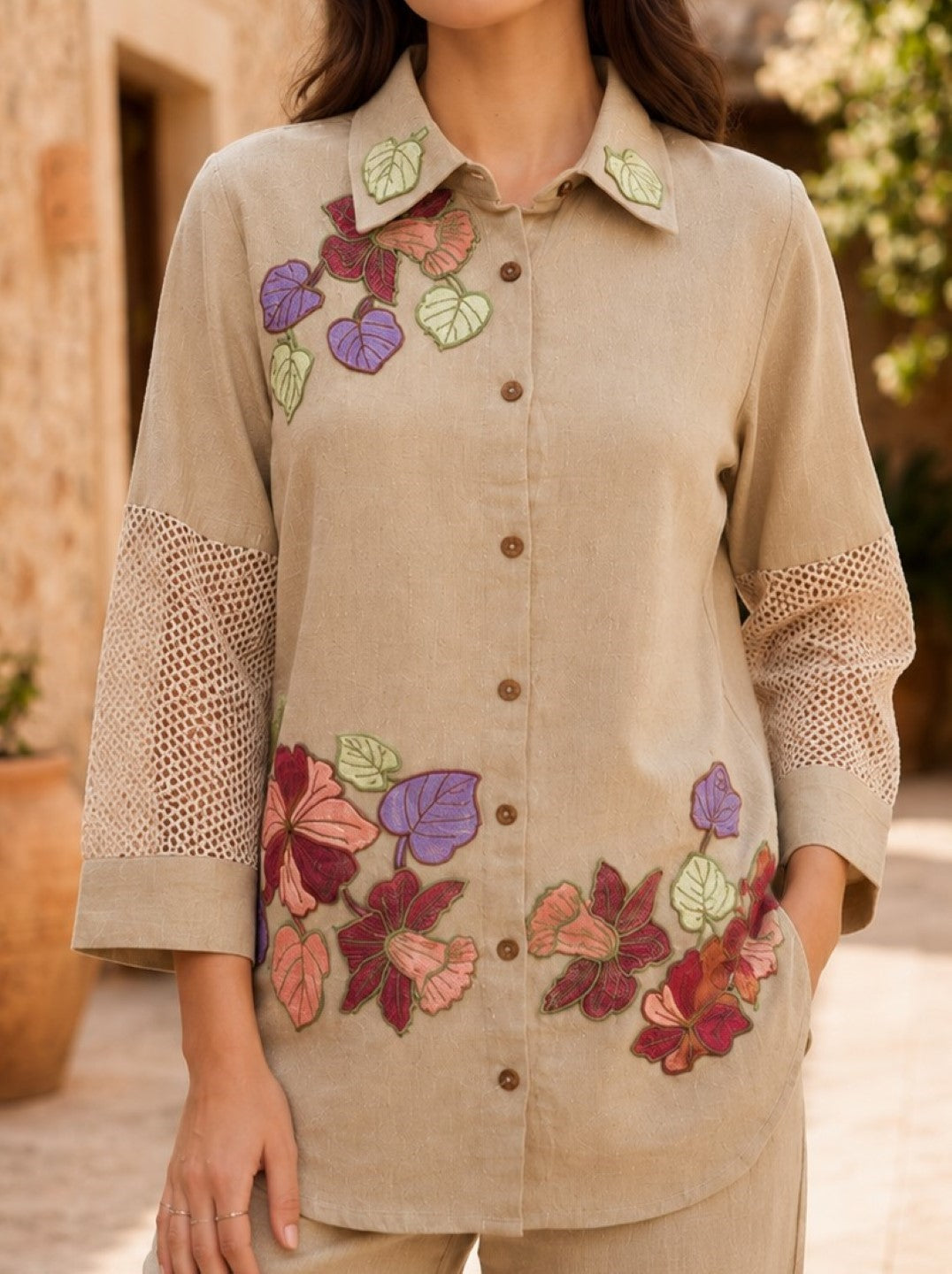 Opela Castano Jute Embroidery Co-Ord Set