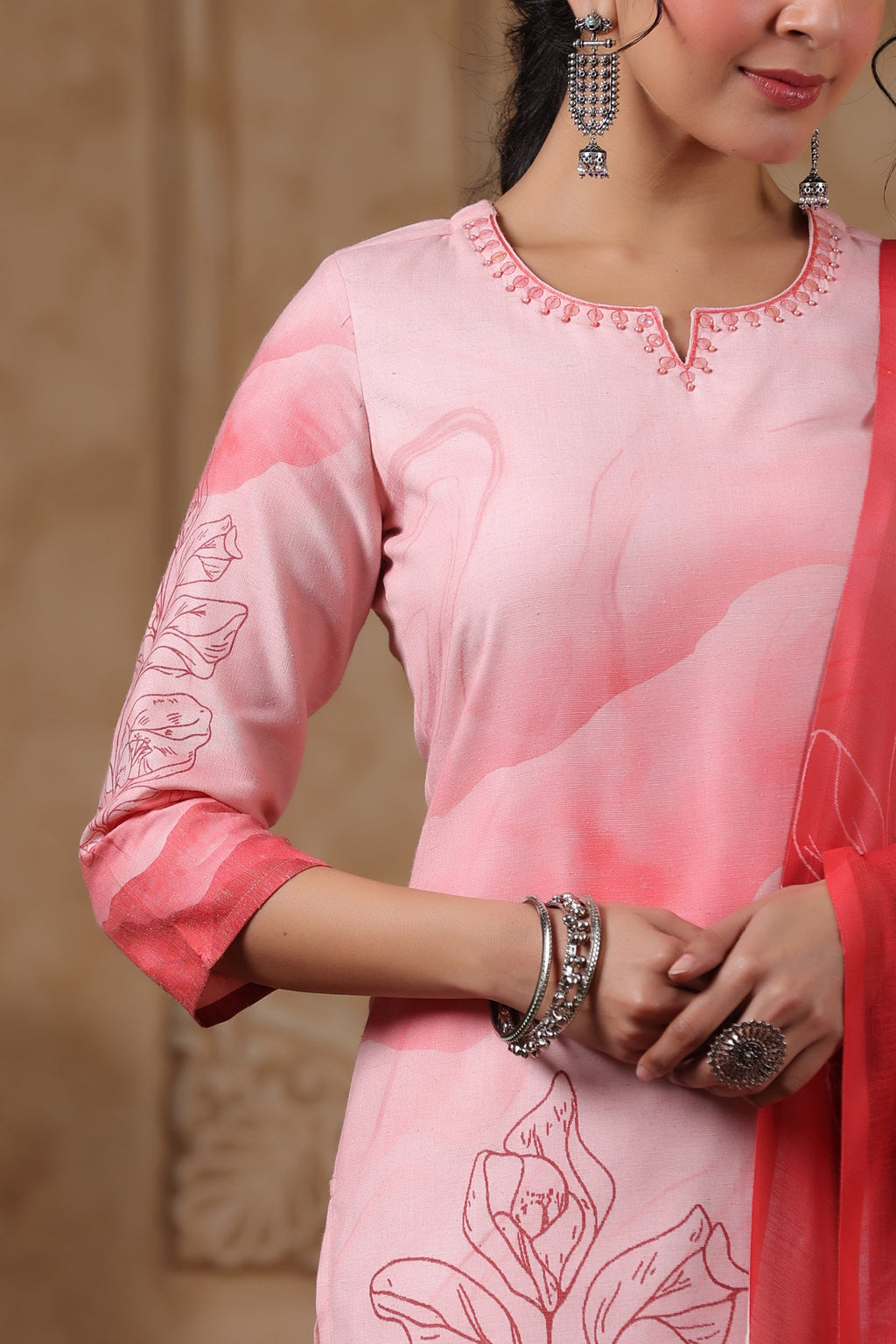 SAKSHI SCARLET PURE COTTON Linen SUIT SET