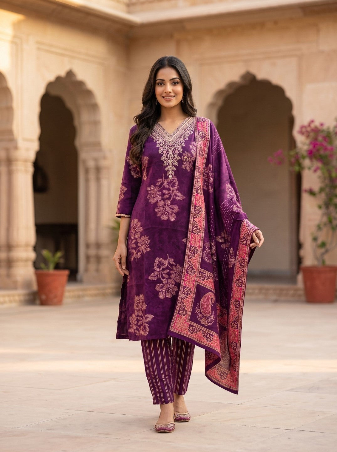 Hitakshi Orchid Printed Work Suit Set