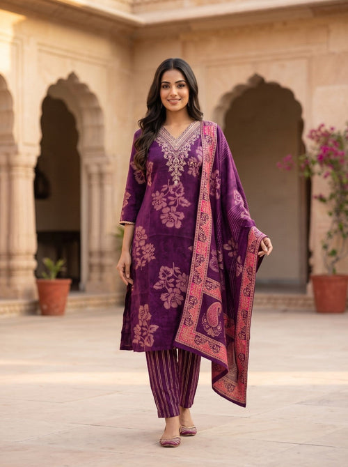 Hitakshi Orchid Printed Work Suit Set