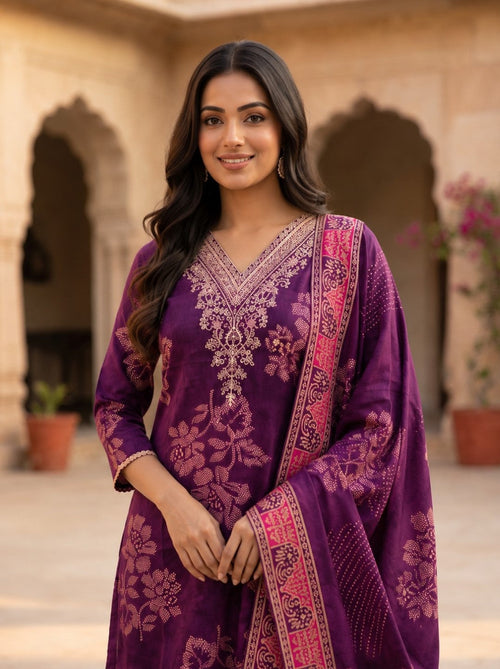 Hitakshi Orchid Printed Work Suit Set