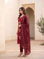 Myra Merlot Printed Work Suit Set