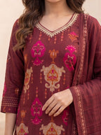 Myra Merlot Printed Work Suit Set
