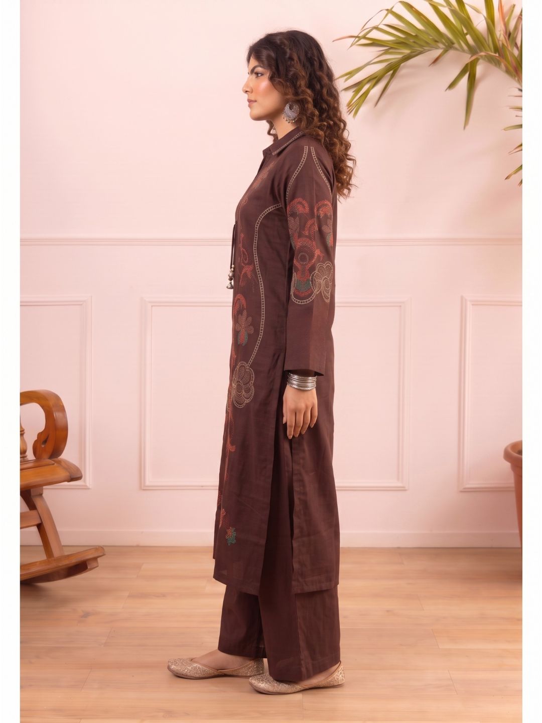 Karen chestnut embroidery cotton suit set