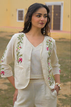 Mayri Pearl embroidery Cotton Jacket Co-ord set