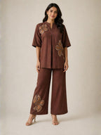 Drona russet embroidery cotton co-ord set