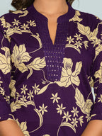 SASHA ORCHID PRINTED COTTON KURTA PANT SET