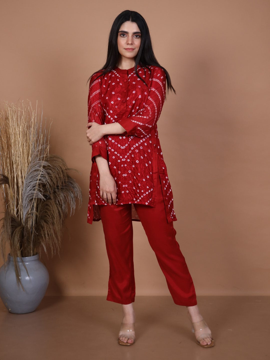 Kalindi Maroon Bandhej Co-ord Set