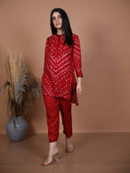 Kalindi Maroon Bandhej Co-ord Set
