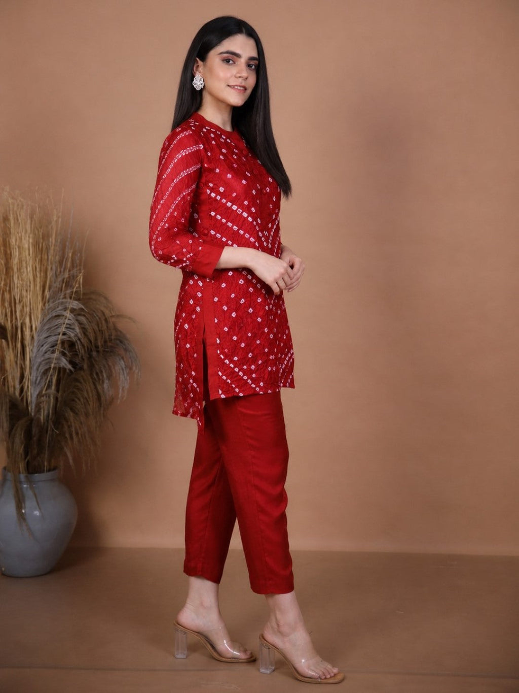 Kalindi Maroon Bandhej Co-ord Set