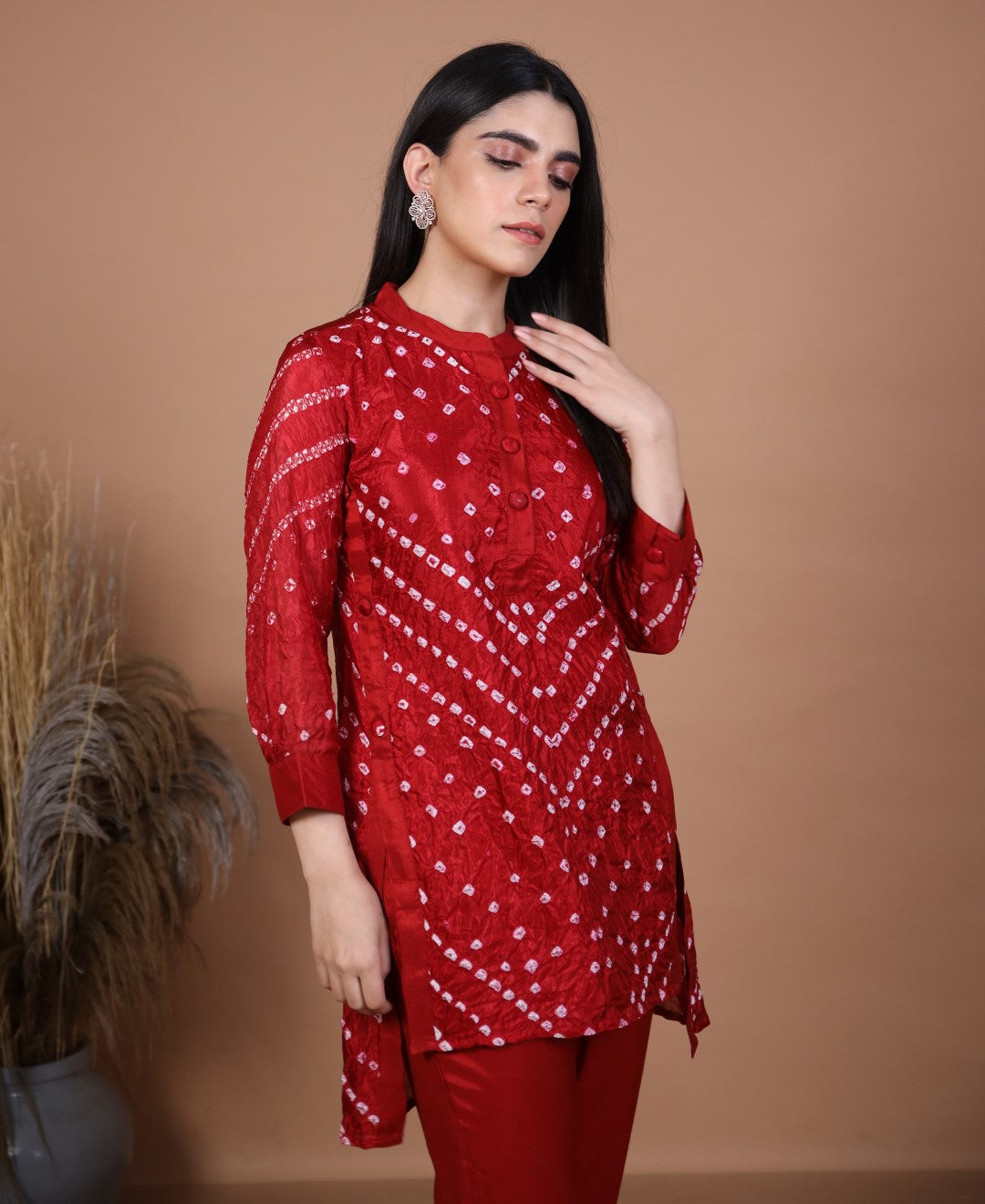 Kalindi Maroon Bandhej Co-ord Set