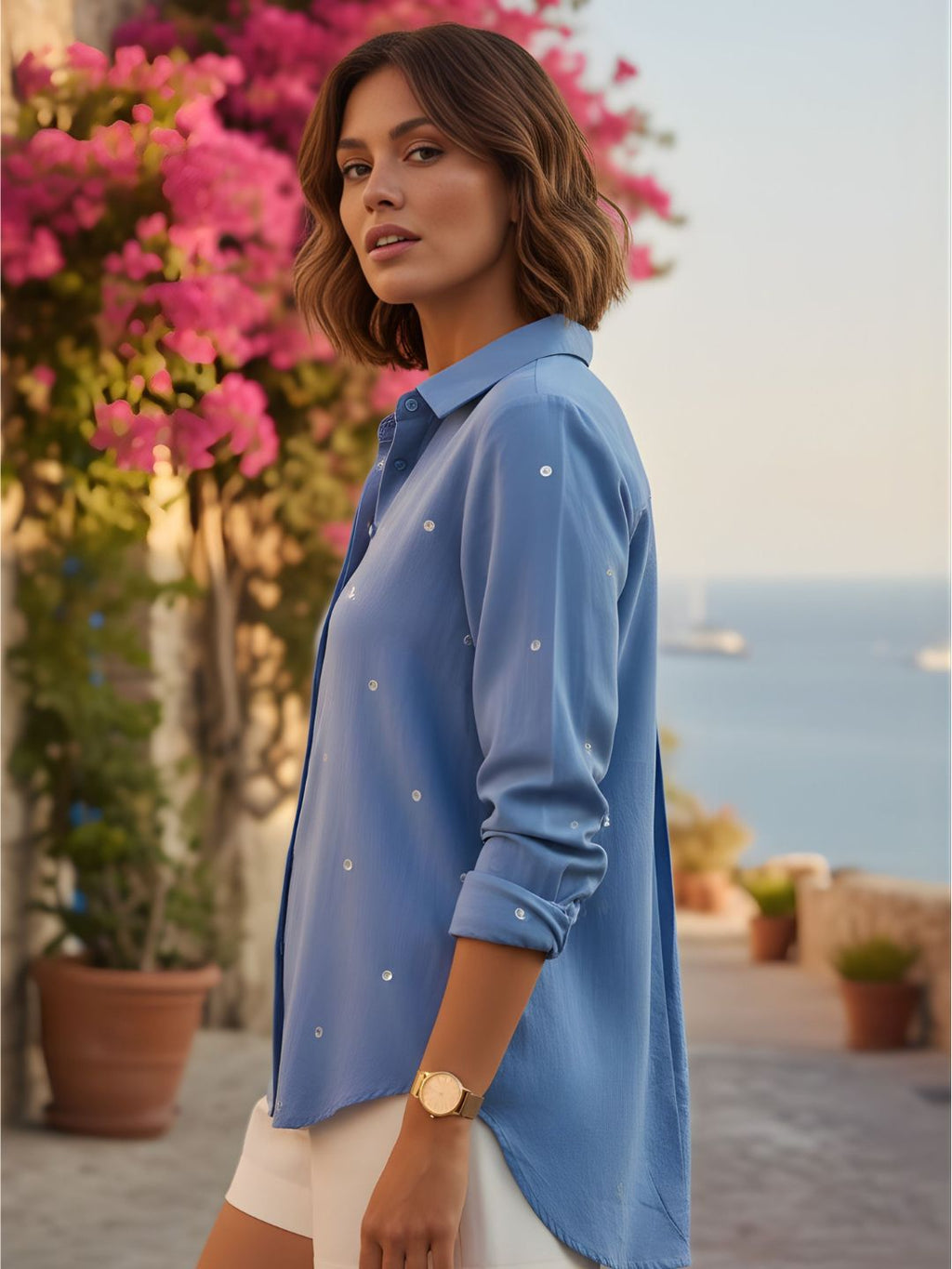 Ivanka Hibis Embroidery Cotton Shirt