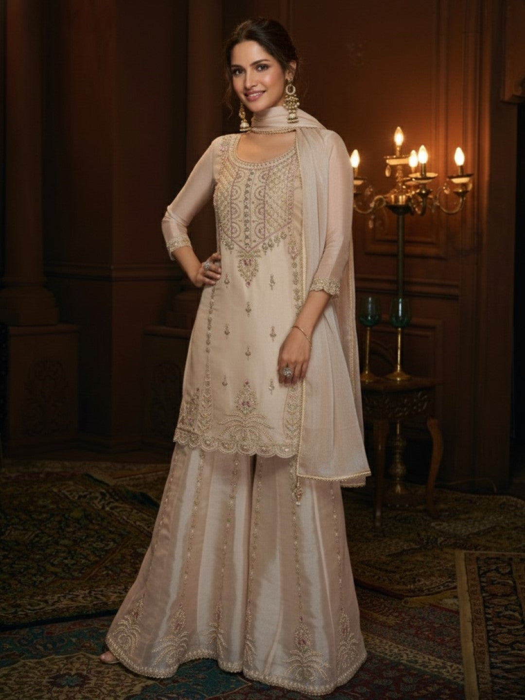 Haniya Pearl Full Work Premium Gharara Set